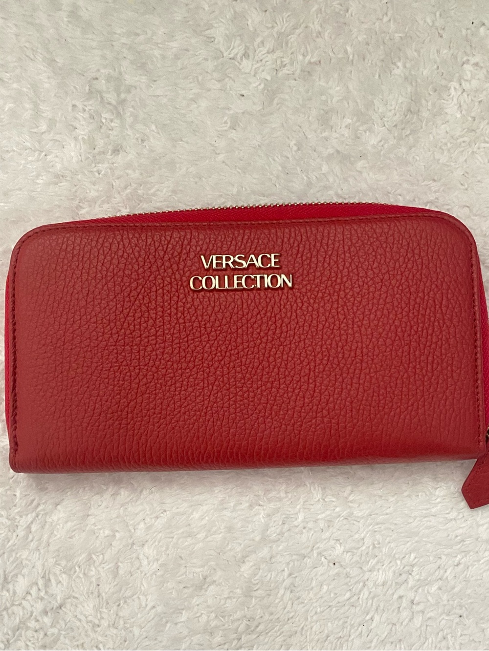 Versace Collection Red Zip-Around Pebbled Leather Wallet
